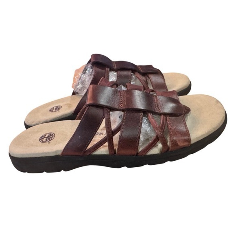 Timberland Womens Leather Strappy Slide‎ Sandals Brown Comfort 11 thong